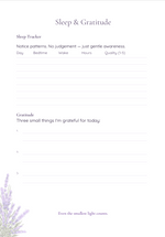A sleep and gratitude journal page with a clean white background. The top header reads 'Sleep & Gratitude' in a faint gray font.