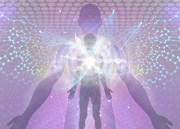 Person with glowing energy effects against a futuristic background