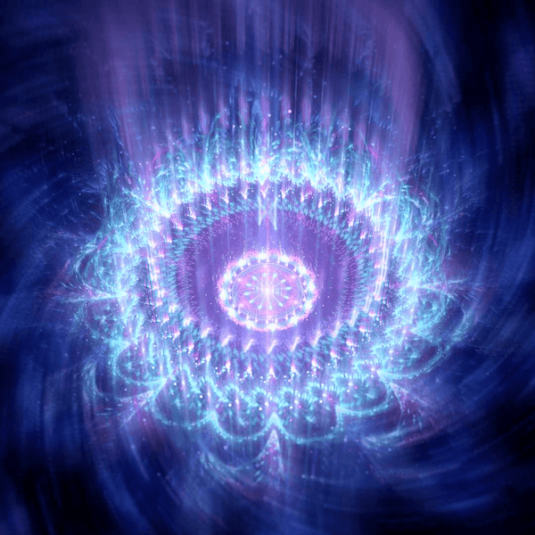 Soothing abstract energy mandala representing the calming flow of Reiki healing energy.